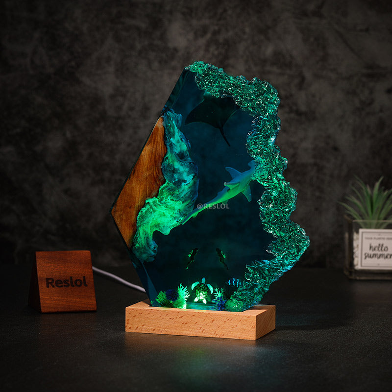 Manta & Hammerhead Shark Resin Lamp Ocean Explorer Night Light for Bedroom