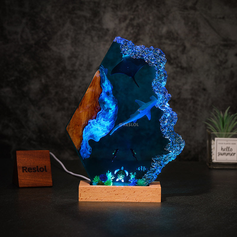 Manta & Hammerhead Shark Resin Lamp Ocean Explorer Night Light for Bedroom