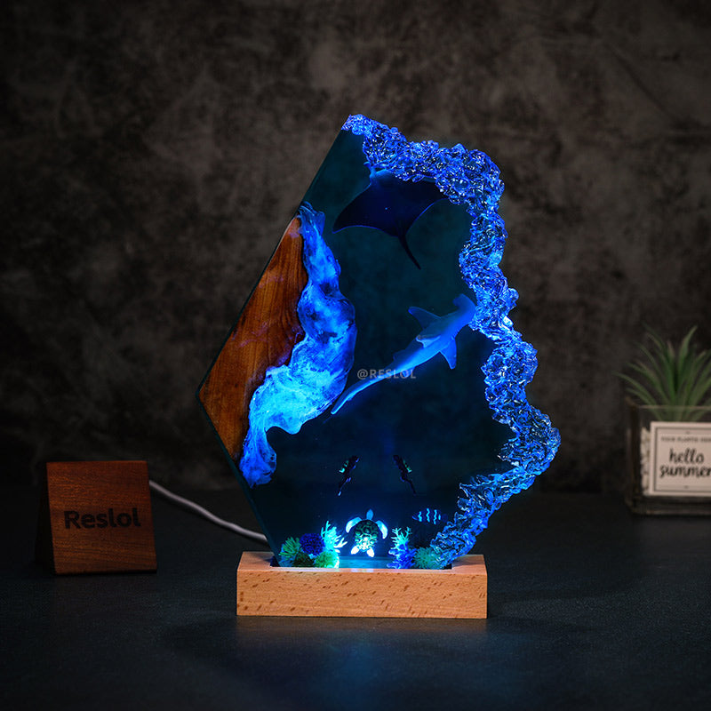 Manta & Hammerhead Shark Resin Lamp Ocean Explorer Night Light for Bedroom