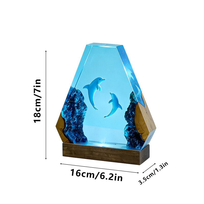 Ocean Dolphin Resin & Wood Lamp Romantic Couples Decor Art