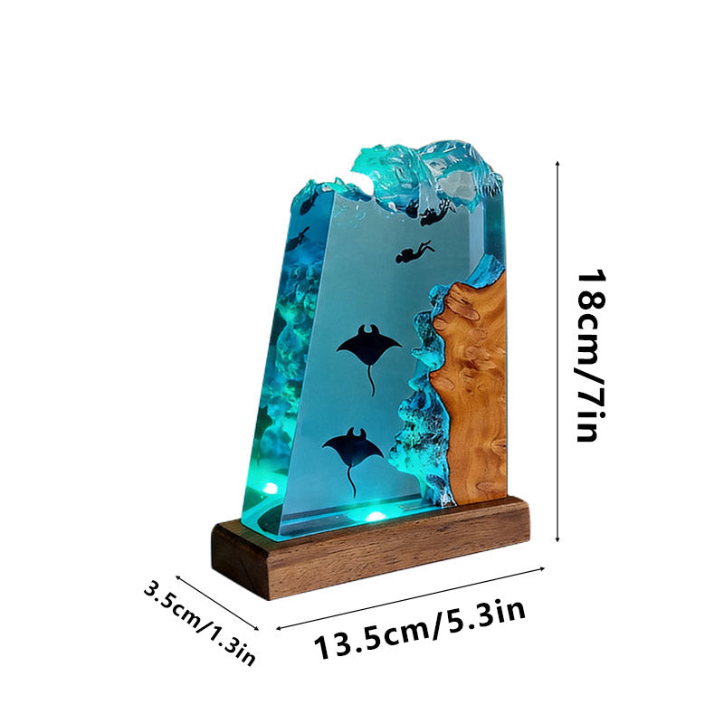 Unique Stingray & Diver Resin Lamp Handmade Table Decor