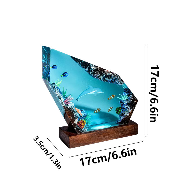 Dolphin & Blue Tang Resin Lamp Handmade Desktop Art Decor Gift