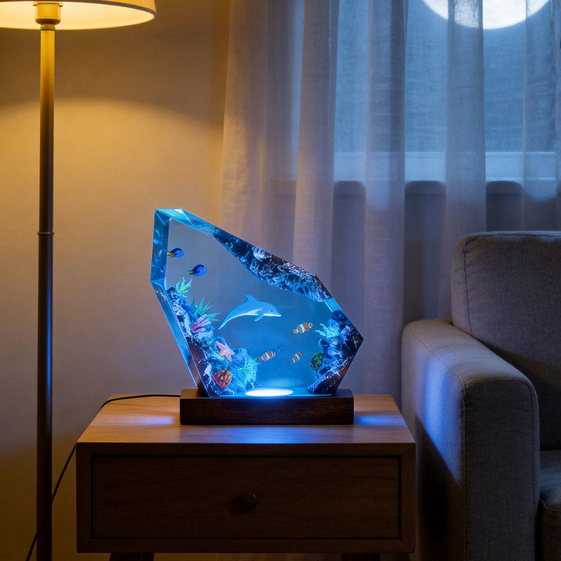 Dolphin & Blue Tang Resin Lamp Handmade Desktop Art Decor Gift