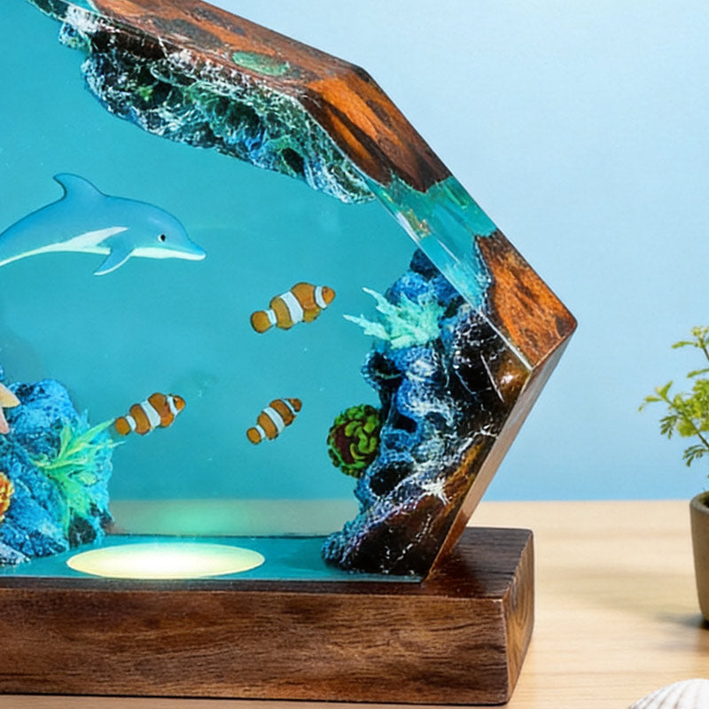 Dolphin & Blue Tang Resin Lamp Handmade Desktop Art Decor Gift