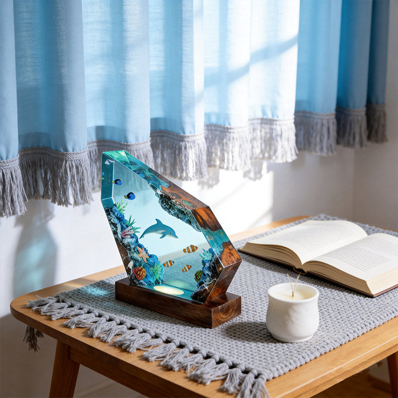 Dolphin & Blue Tang Resin Lamp Handmade Desktop Art Decor Gift
