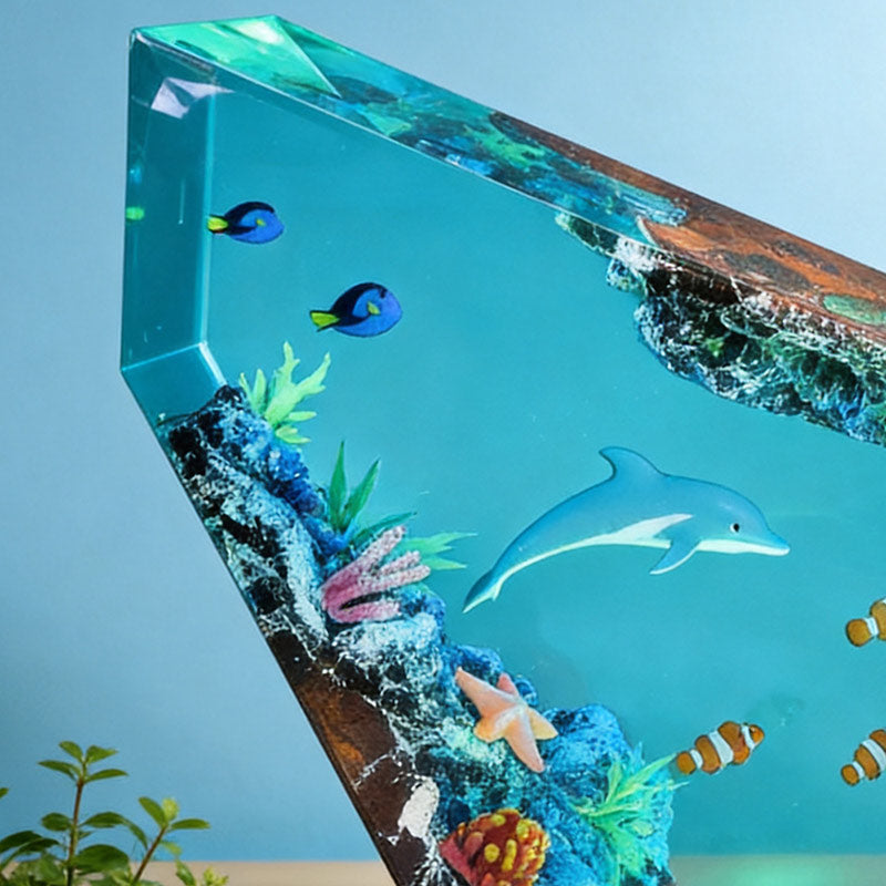 Dolphin & Blue Tang Resin Lamp Handmade Desktop Art Decor Gift