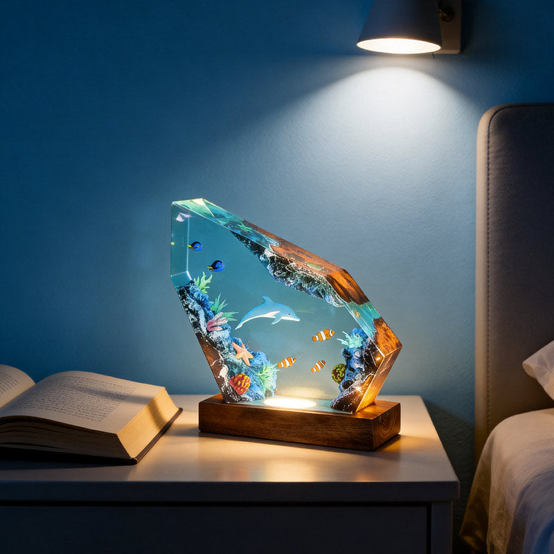 Dolphin & Blue Tang Resin Lamp Handmade Desktop Art Decor Gift