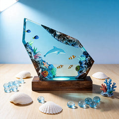 Dolphin & Blue Tang Resin Lamp Handmade Desktop Art Decor Gift