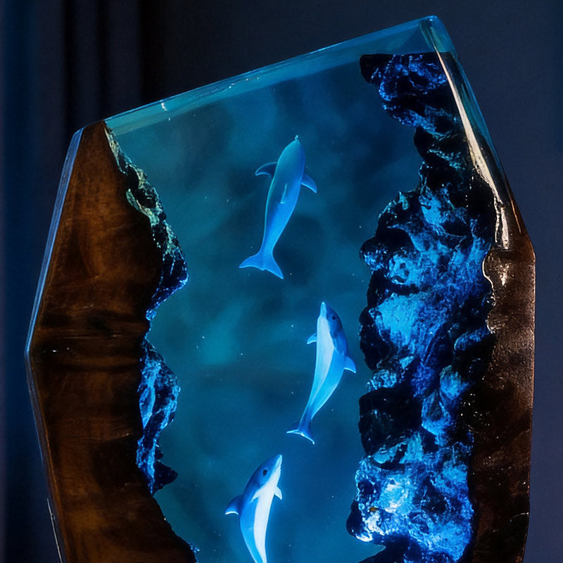 Dolphin & Diver Nautical Resin Lamp Handcrafted Tabletop Decor for Him