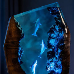 Dolphin & Diver Nautical Resin Lamp Handcrafted Tabletop Decor for Him