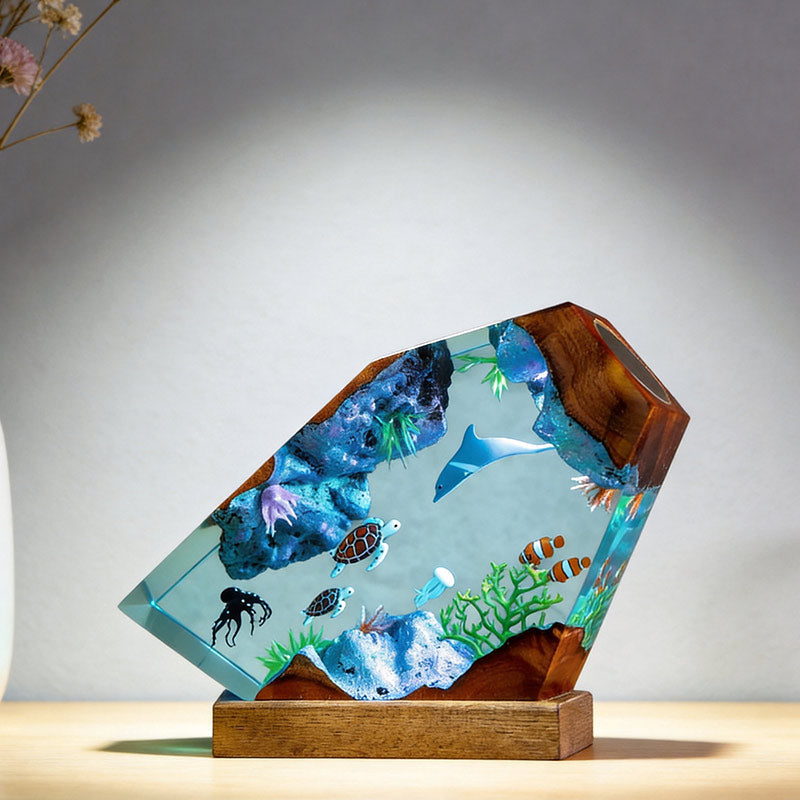 Dolphin & Turtle ResinLamp Handcrafted Decorative Table Art