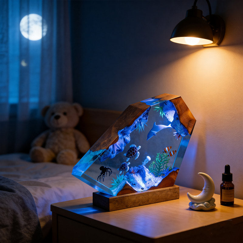 Dolphin & Turtle ResinLamp Handcrafted Decorative Table Art