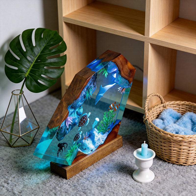 Dolphin & Turtle ResinLamp Handcrafted Decorative Table Art