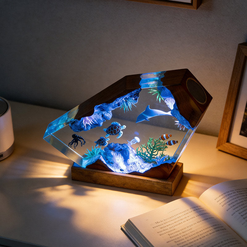 Dolphin & Turtle ResinLamp Handcrafted Decorative Table Art