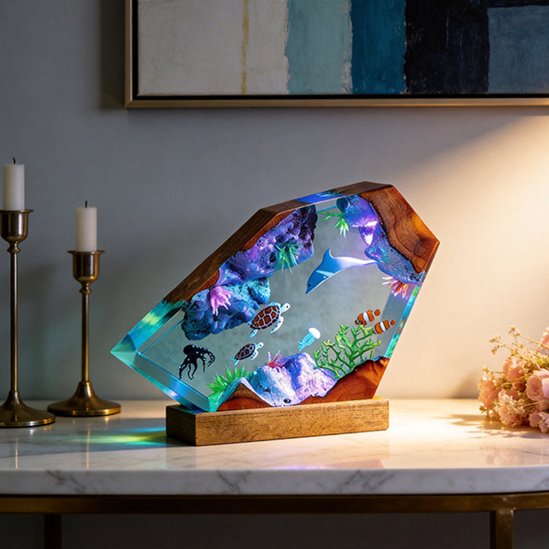 Dolphin & Turtle ResinLamp Handcrafted Decorative Table Art