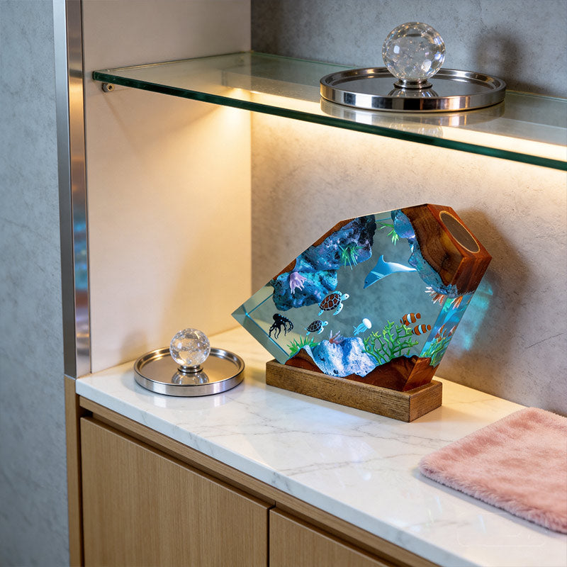 Dolphin & Turtle ResinLamp Handcrafted Decorative Table Art