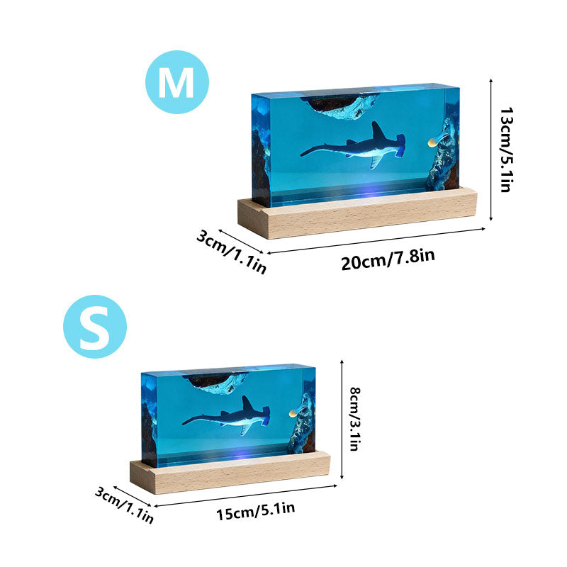 Shark & Jellyfish Resin Night Lamp Handmade Ocean Decor for Kids’ Room