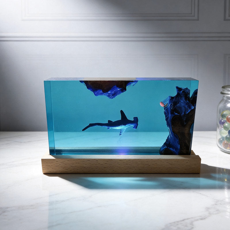 Shark & Jellyfish Resin Night Lamp Handmade Ocean Decor for Kids’ Room
