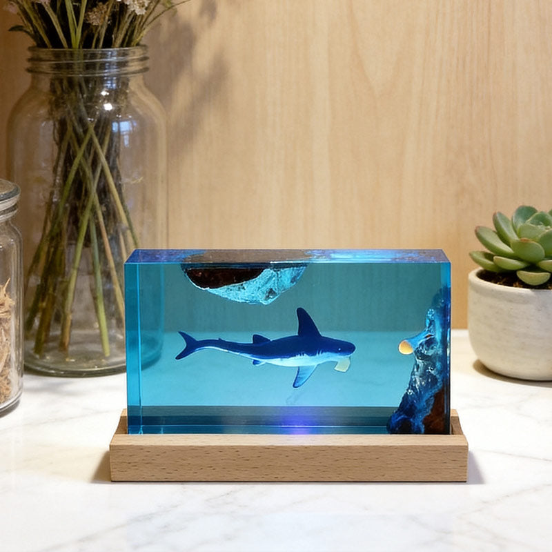 Shark & Jellyfish Resin Night Lamp Handmade Ocean Decor for Kids’ Room