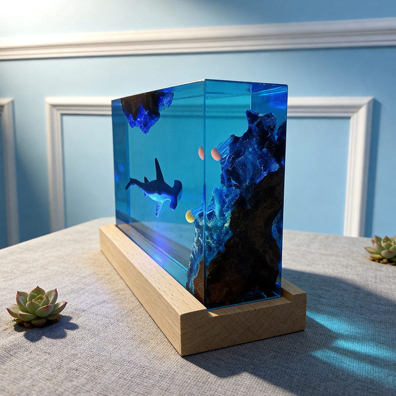 Shark & Jellyfish Resin Night Lamp Handmade Ocean Decor for Kids’ Room