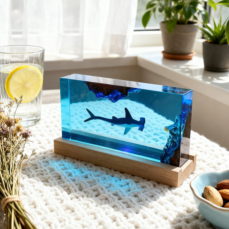 Shark & Jellyfish Resin Night Lamp Handmade Ocean Decor for Kids’ Room
