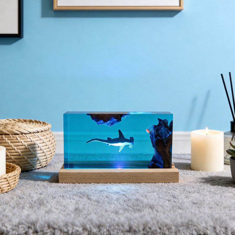 Shark & Jellyfish Resin Night Lamp Handmade Ocean Decor for Kids’ Room