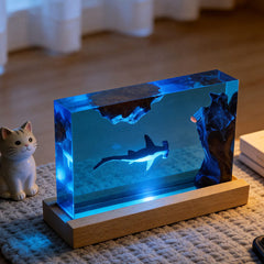 Shark & Jellyfish Resin Night Lamp Handmade Ocean Decor for Kids’ Room