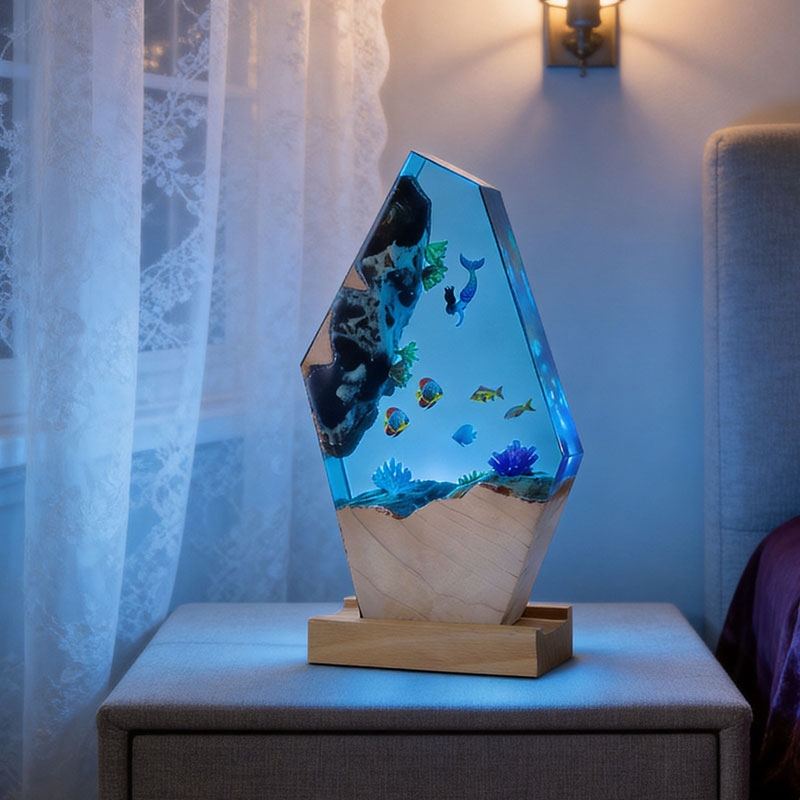 Marine Resin Lamp with Mermaid Fish Handcrafted Decorative Gift