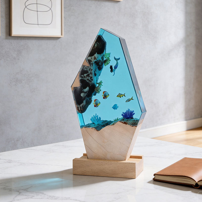 Marine Resin Lamp with Mermaid Fish Handcrafted Decorative Gift