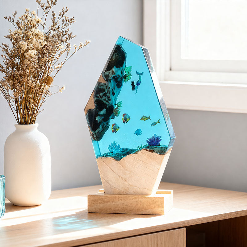 Marine Resin Lamp with Mermaid Fish Handcrafted Decorative Gift