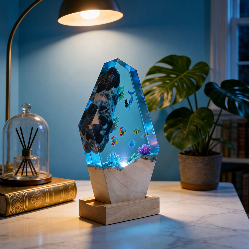 Marine Resin Lamp with Mermaid Fish Handcrafted Decorative Gift