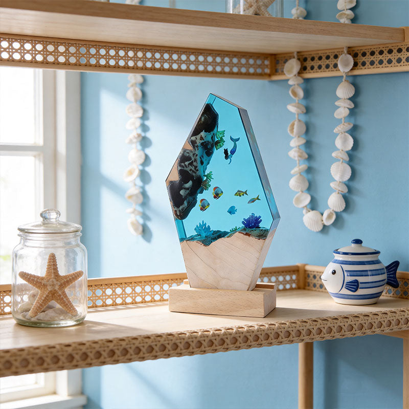 Marine Resin Lamp with Mermaid Fish Handcrafted Decorative Gift