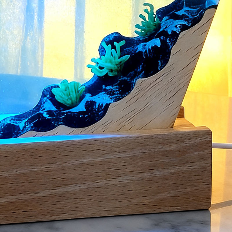 Mermaid & Coral Resin Wood Lamp Ocean Theme Art Decor Gift