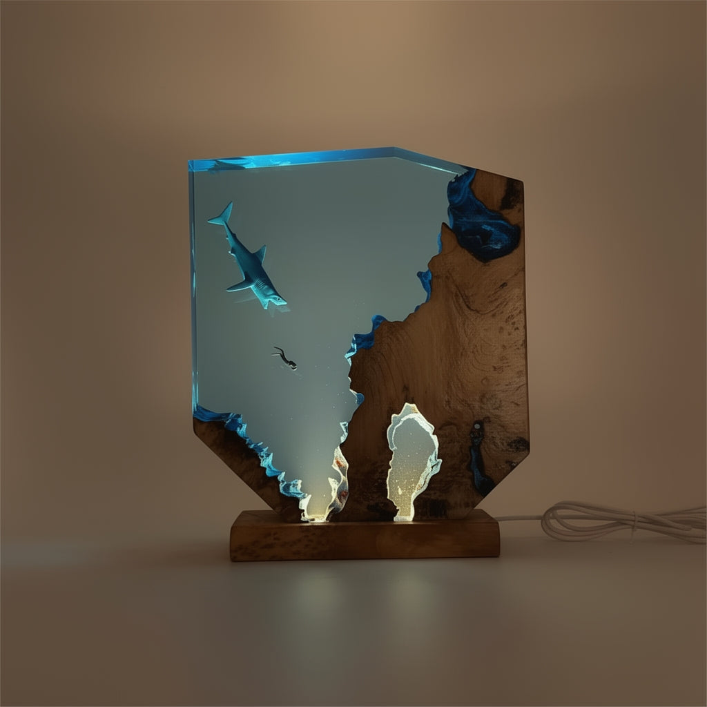 Sharks, divers, wood sculptures, epoxy resin lamp （ Best Gift 🎁 ）Promotion🔥