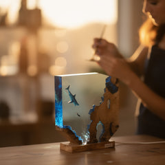 Sharks, divers, wood sculptures, epoxy resin lamp （ Best Gift 🎁 ）Promotion🔥