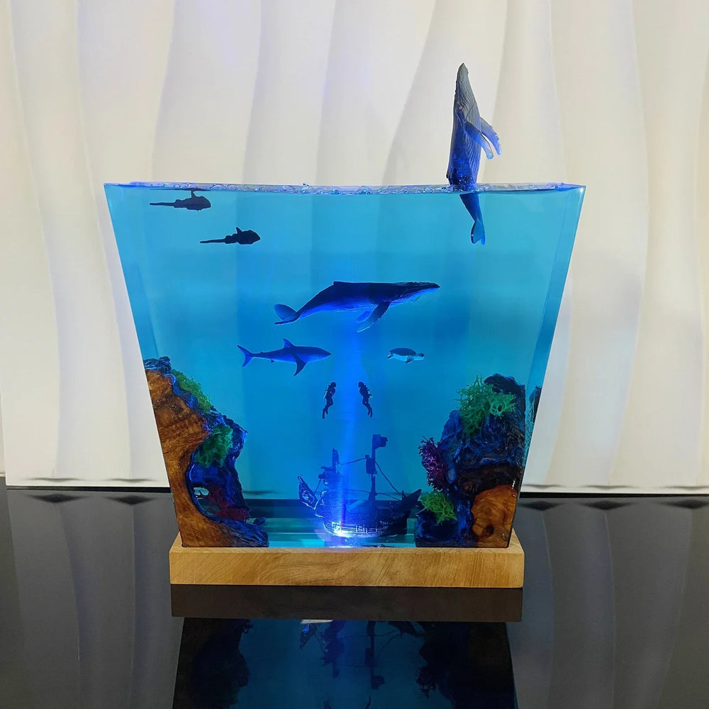 Whale Leaping Ocean Resin Night Light