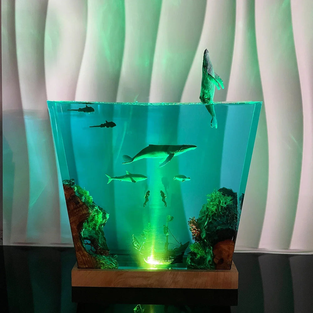 Whale Leaping Ocean Resin Night Light