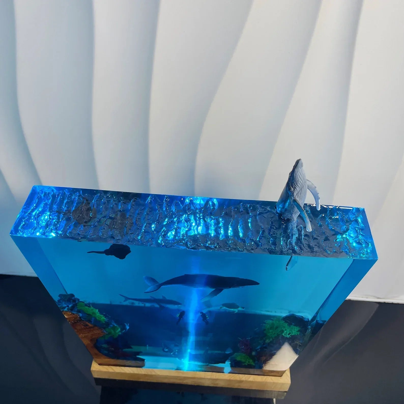 Whale Leaping Ocean Resin Night Light