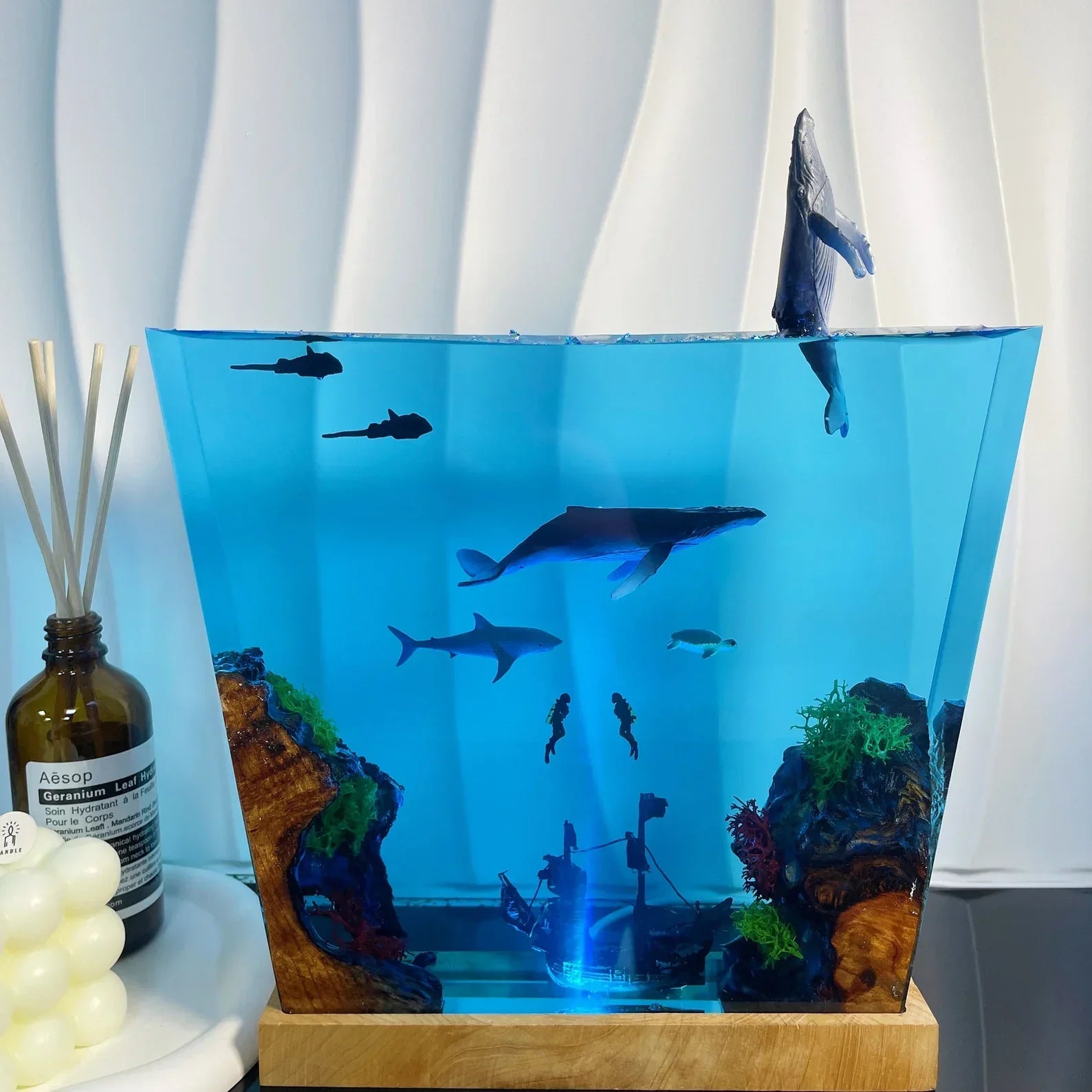 Whale Leaping Ocean Resin Night Light