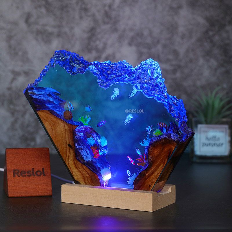 Ocean Theme Epoxy Resin Lamp Handmade Wave Glow for Living Room