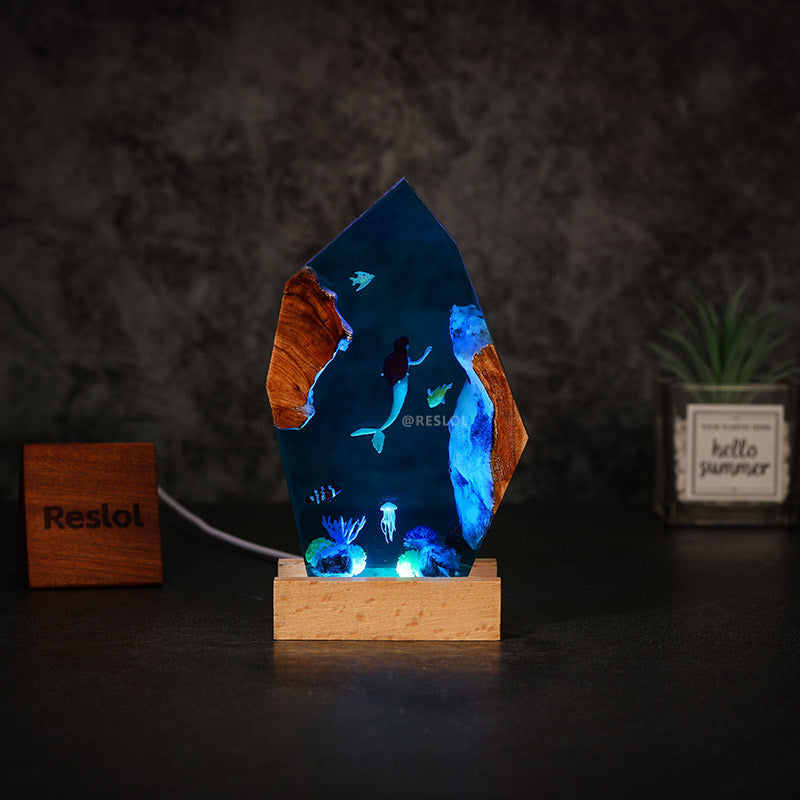 Mermaid & Jellyfish Resin Lamp Irregular Ocean Night Light for Home Decor