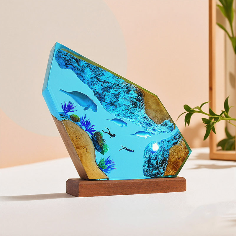 Diver & Seal Resin Lamp Handmade Oceanic Light for Living Room