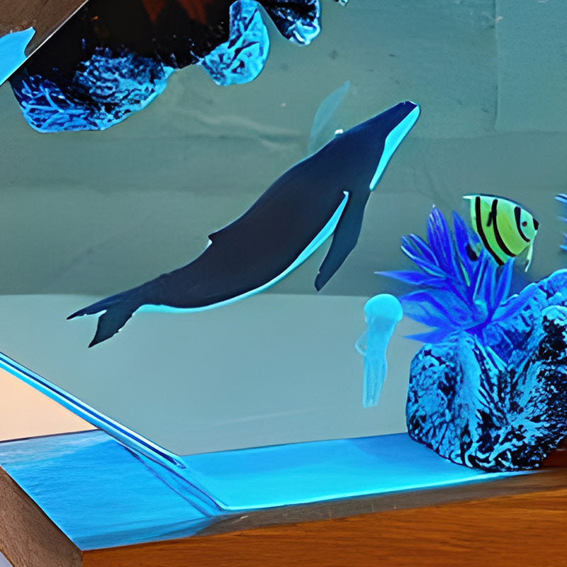 Whale & Jellyfish Epoxy Resin Lamp Ocean-Themed Wood Night Light