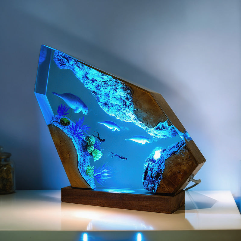 Diver & Seal Resin Lamp Handmade Oceanic Light for Living Room