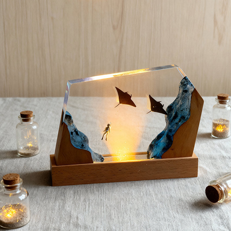 Manta Ray Resin Lamp Handcrafted Night Light for Living Room Decor