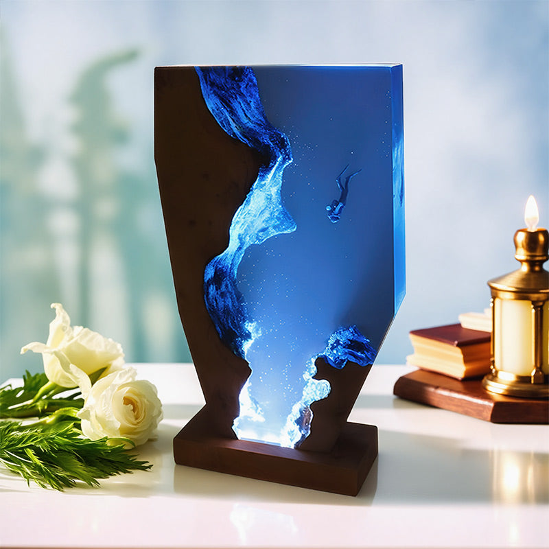 Diver-Inspired Resin Lamp Irregular Ocean Night Light