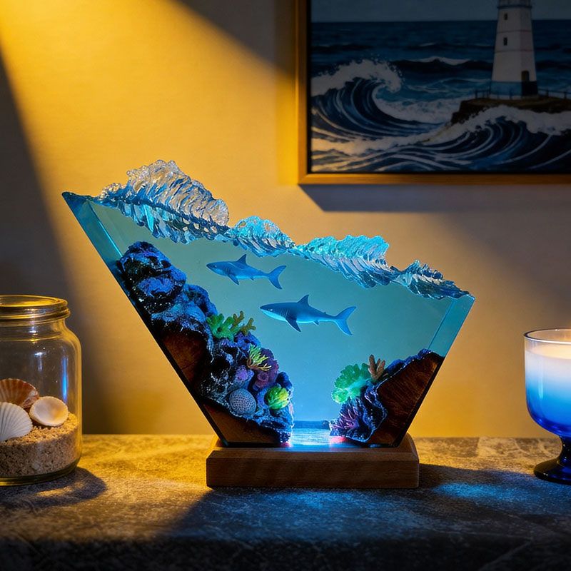 Shark Duo Resin Lamp Oceanic Night Light for Living Room