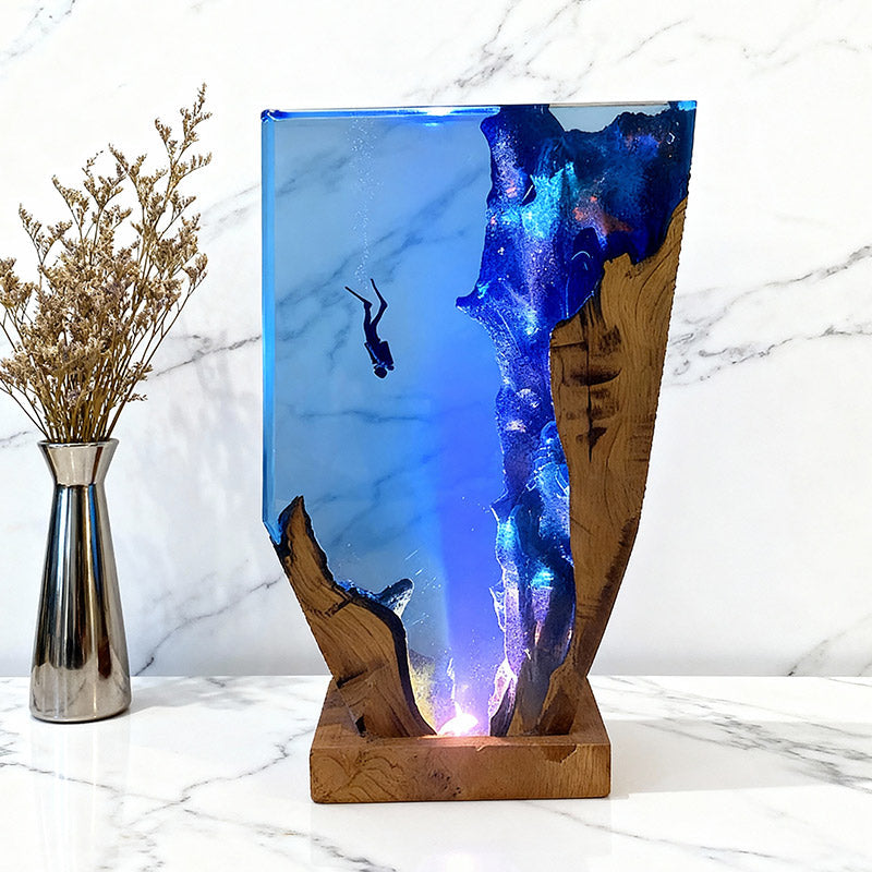 Diver-Inspired Resin Lamp Irregular Ocean Night Light