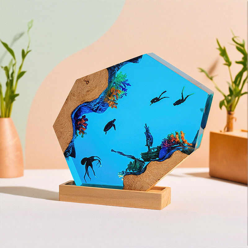 Dolphin & Sea Turtle Resin Lamp Handcrafted Coastal Decor for Living Room
