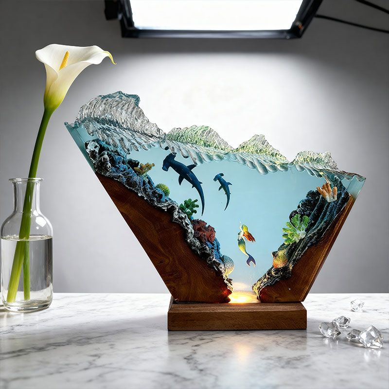 Hammerhead Shark & Mermaid Resin Lamp Irregular Nautical-Themed Ambient Light